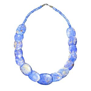 Vintage Lapis Lazuli Chunky Blue Stone Beaded Elegant Stylish Statement Necklace